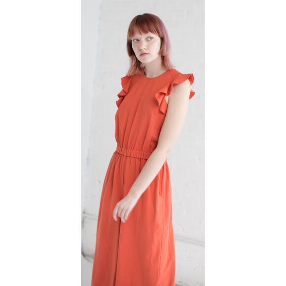 Ulla Johnson Viola Ruffled Linen Wide Leg Jumpsuit in Chili Pockets Size 8 - Picture 4 of 12